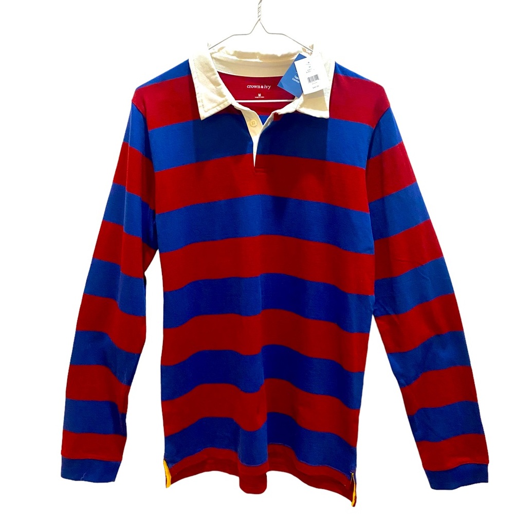 Crown & Ivy Kids Burgundy and Navy Blue Long Sleeved Striped Shirt Size M NWT